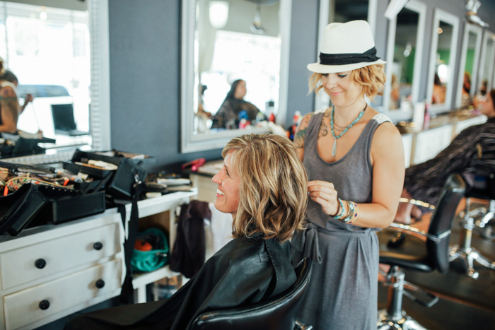 bride getting her hair done