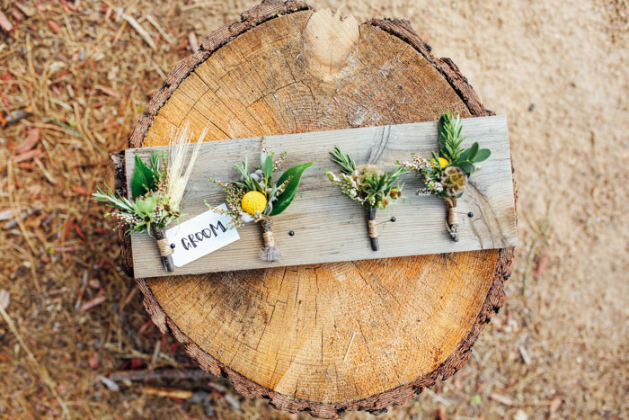 boutonnieres on wood