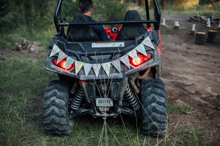 just married bunting on 4 wheeler