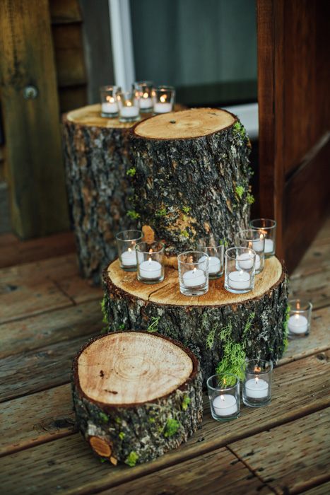 tree stumps with candles