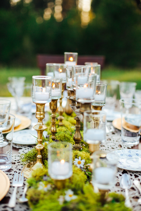 moss and candle centerpiece