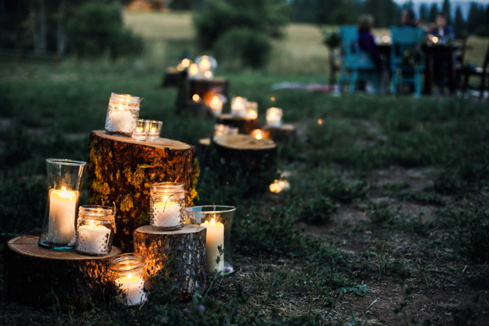 candle filled outdoor reception