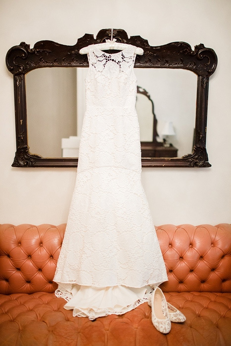 wedding dress hanging up