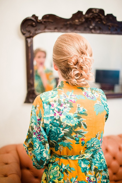 bride in floral robe