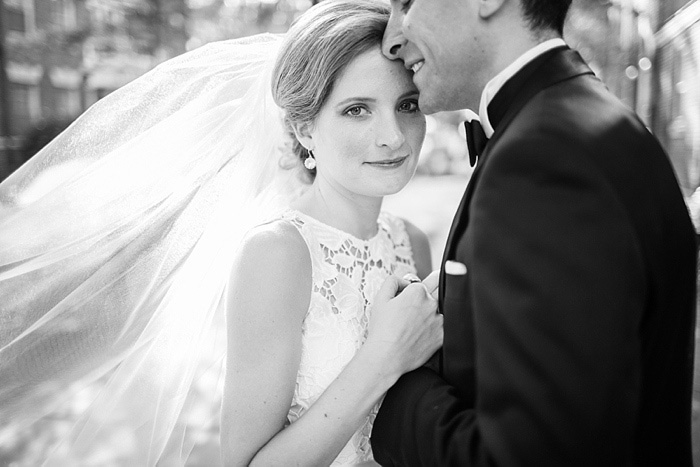 black and white wedding portrait