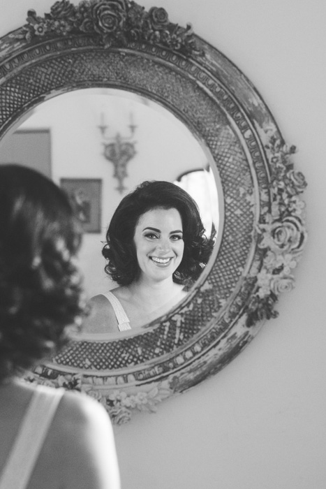 bride's reflection in mirror