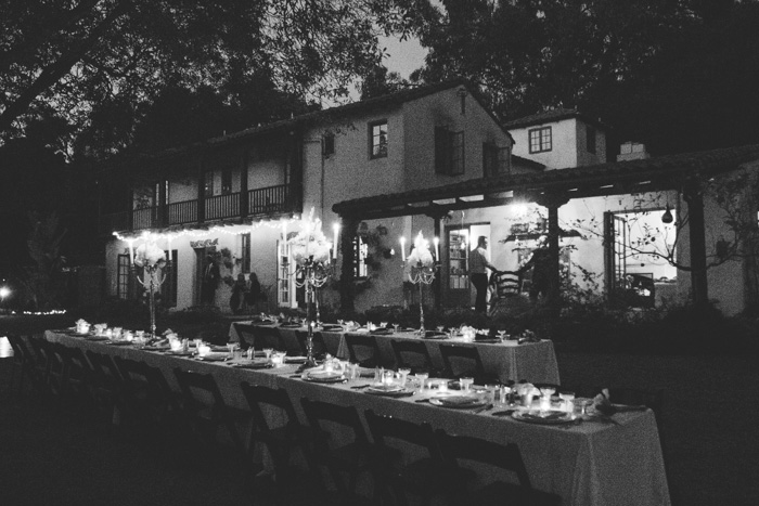 outdoor wedding reception at night