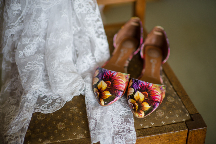 bride's floral wedding shoes