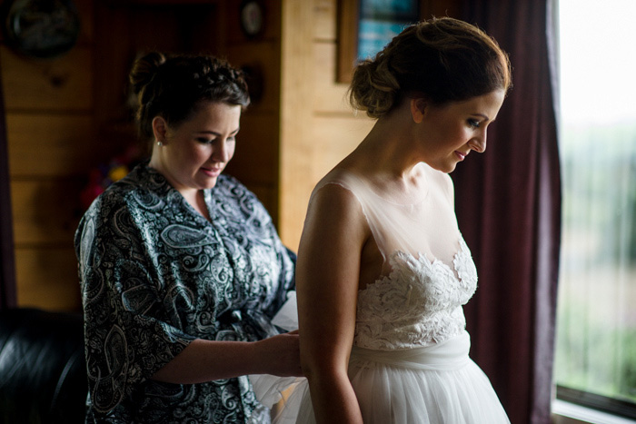 bride getting dressed