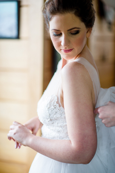 bride getting dressed