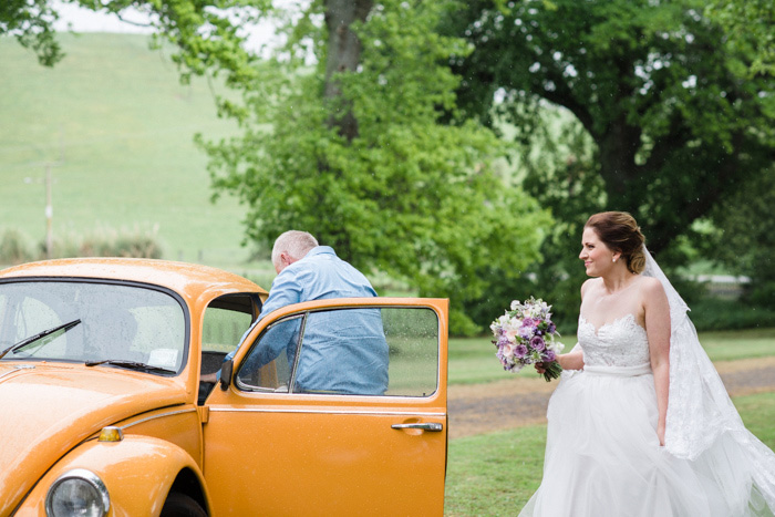 bride getting in car