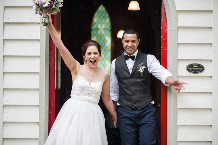 bride and groom exiting church