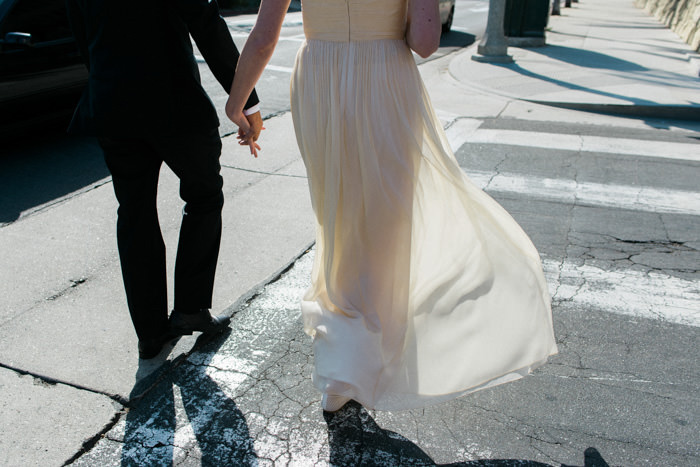 bride and groom walking