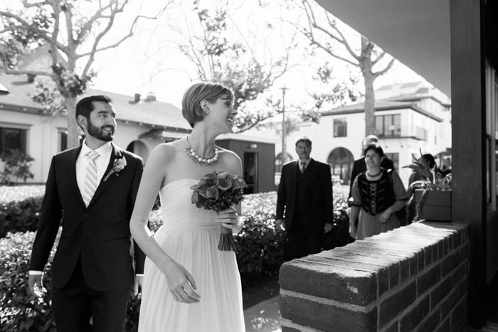 bride walking into restaurant