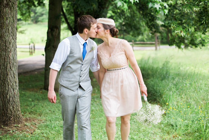 bride and groom kissing