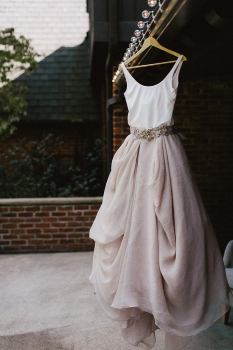 wedding dress hanging up