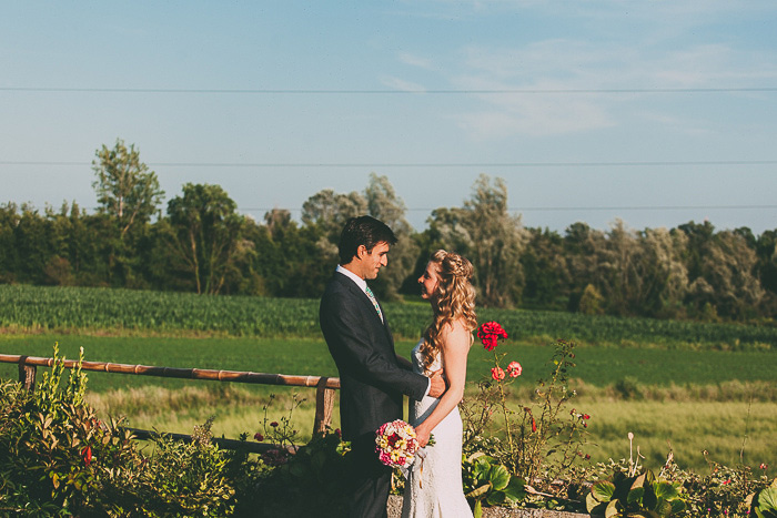 bride and groom embracing