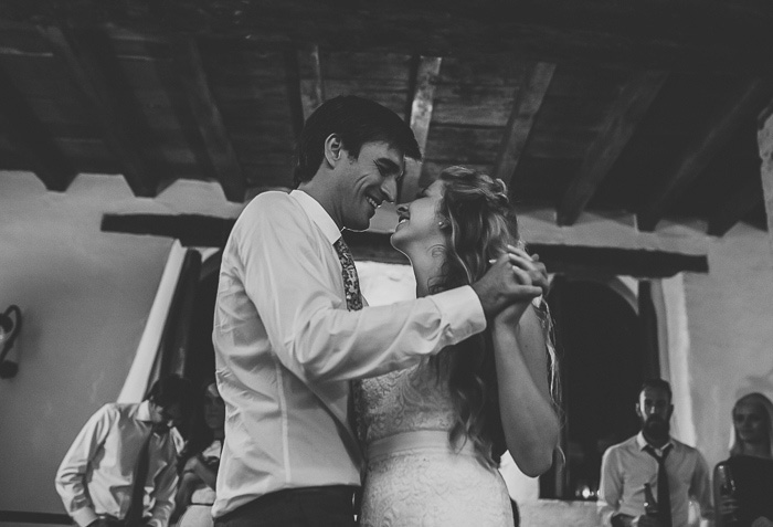 bride and groom dancing