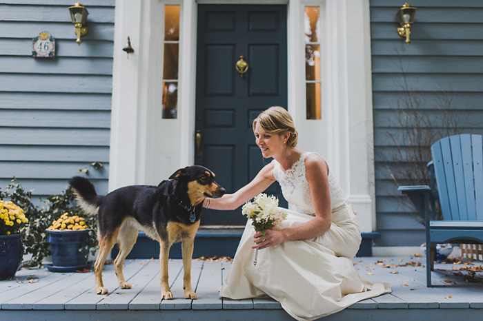 bride with dog