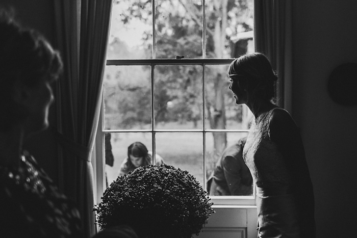 bride looking out window