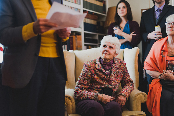 grandmother watching wedding ceremony