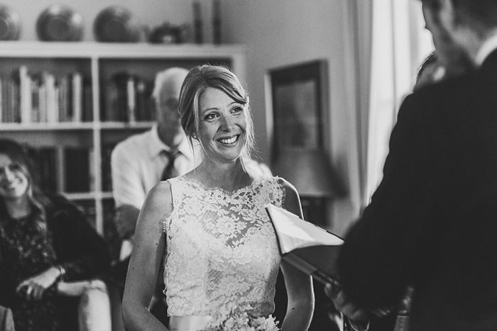 smiling bride during ceremony