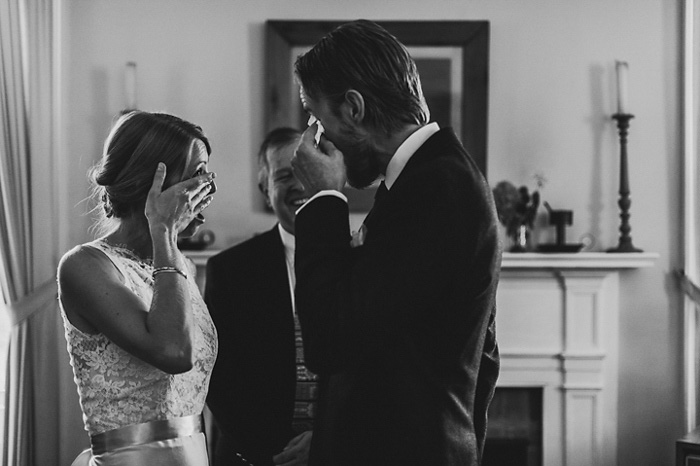 tearful bride and groom