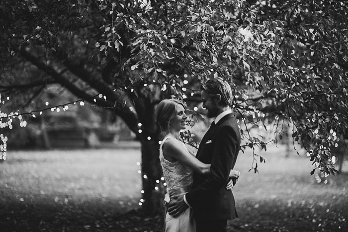 bride and groom embracing