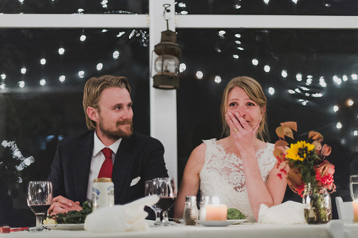 bride crying at reception