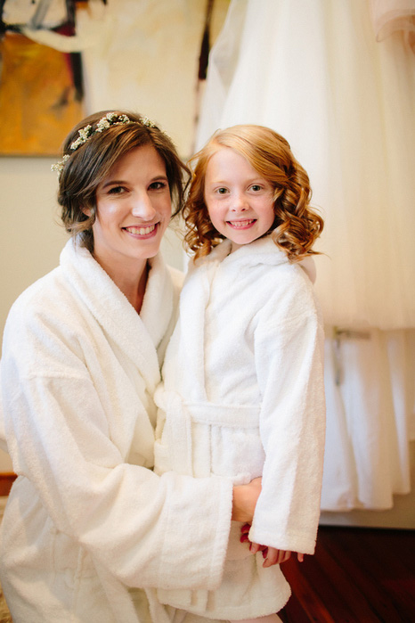 bride and flower girl in robes