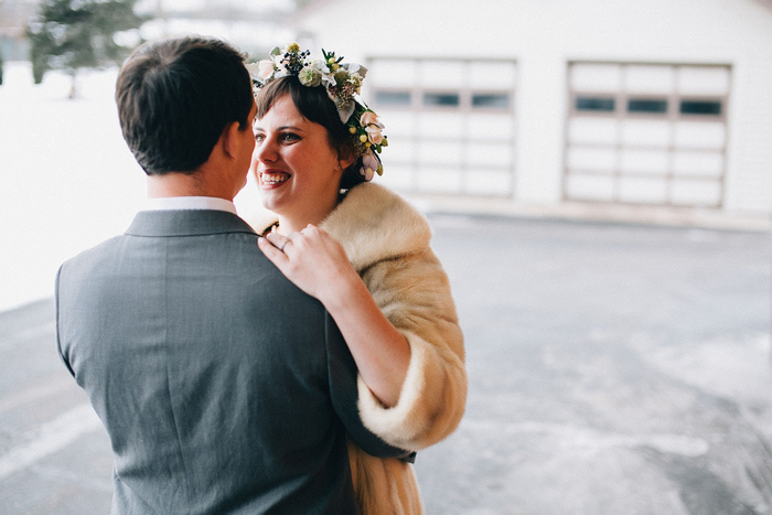 bride and groom huggin