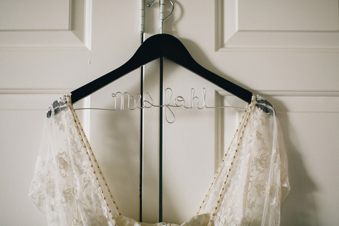 wedding dress on custom hanger