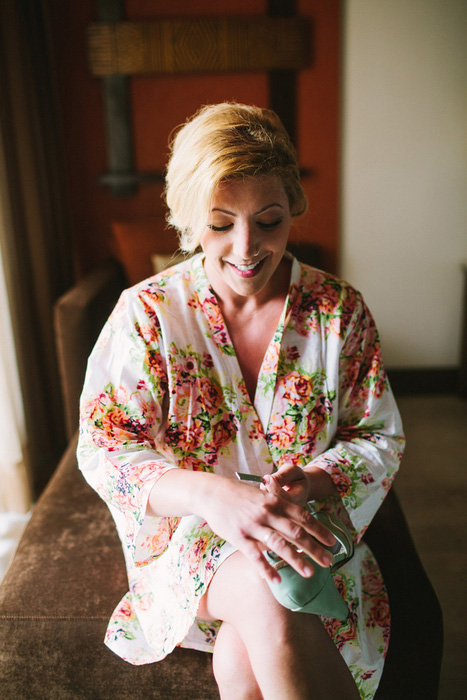 bride in floral robe