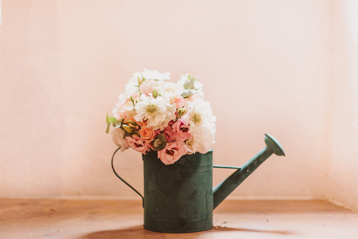 wedding flowers in watering can