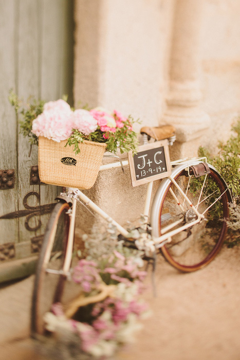 wedding flowers in bike basket