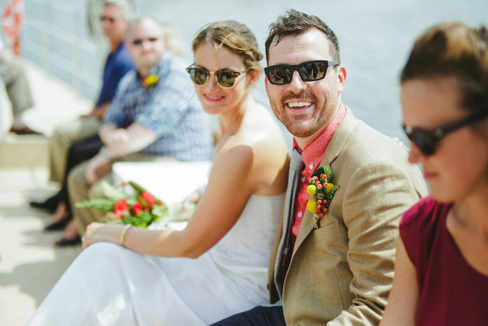 bride and groom on boat