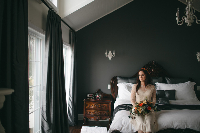 bride sitting on the bed