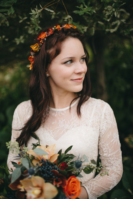 bride wearing flower crown