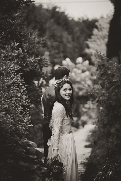 bride and groom walking to ceremony