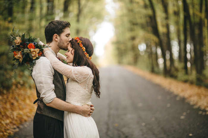 bride and groom embracing