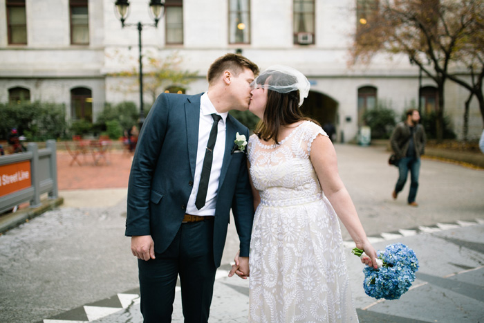 bride and groom kissing