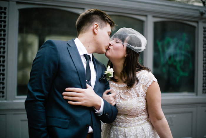 bride and groom kissing