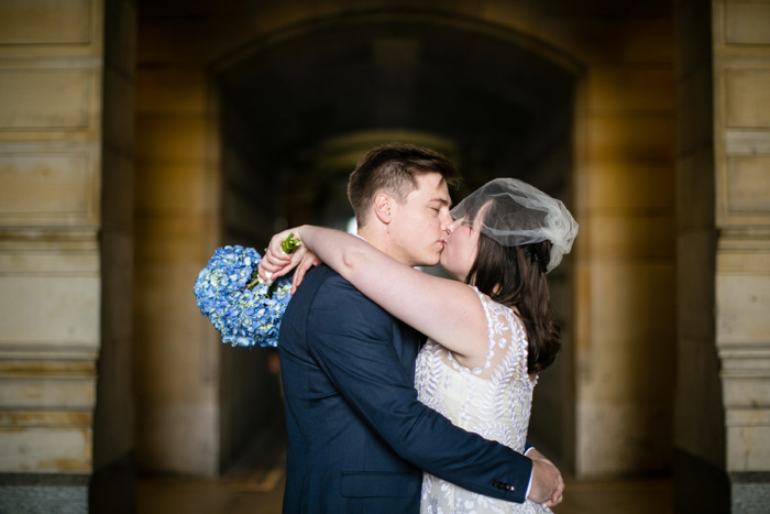 bride and groom kissing