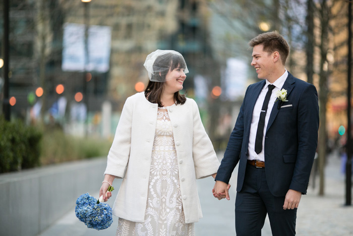 bride and groom walking in Philadelphia