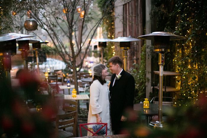 bride and groom at restaurant