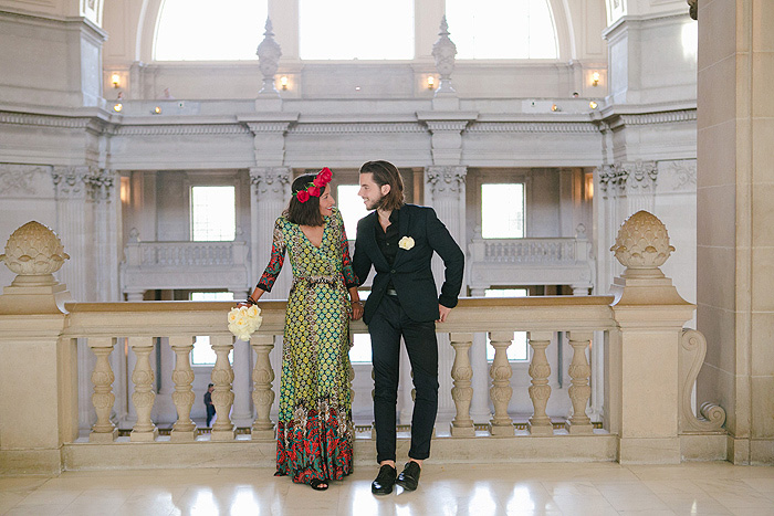 bride and groom in San Francisco City Hall