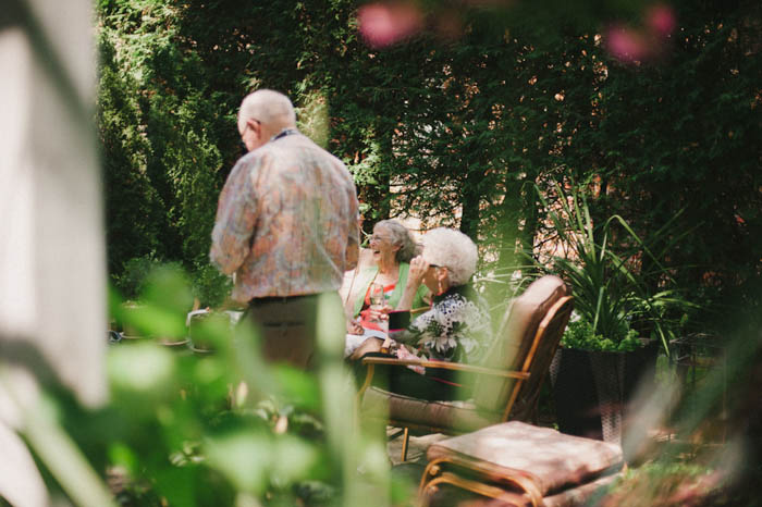 elderly guests at backyard wedding