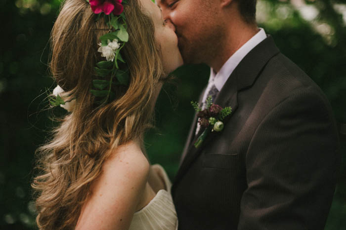 bride and groom kissing