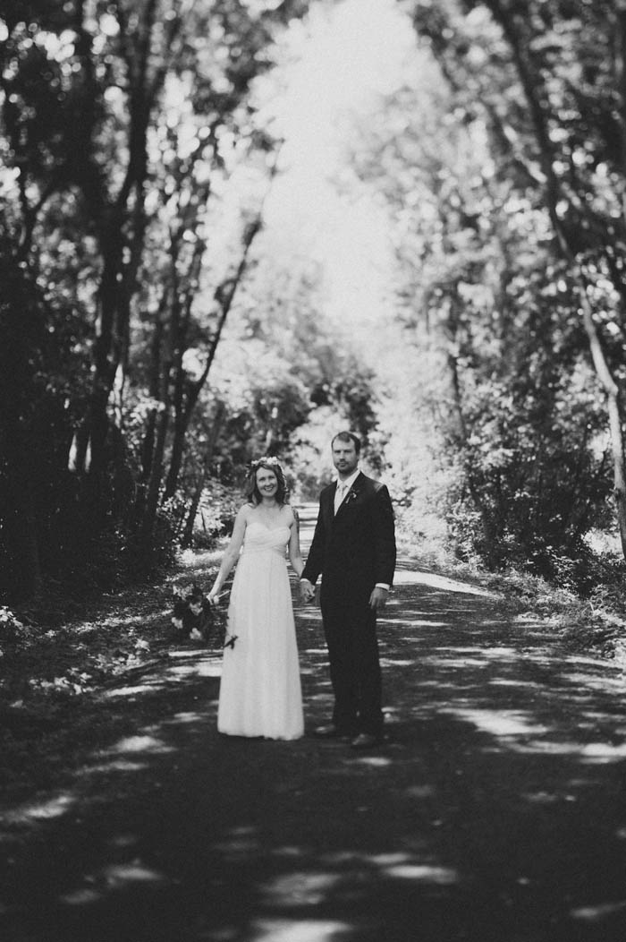 blackand white outdoor wedding portrait