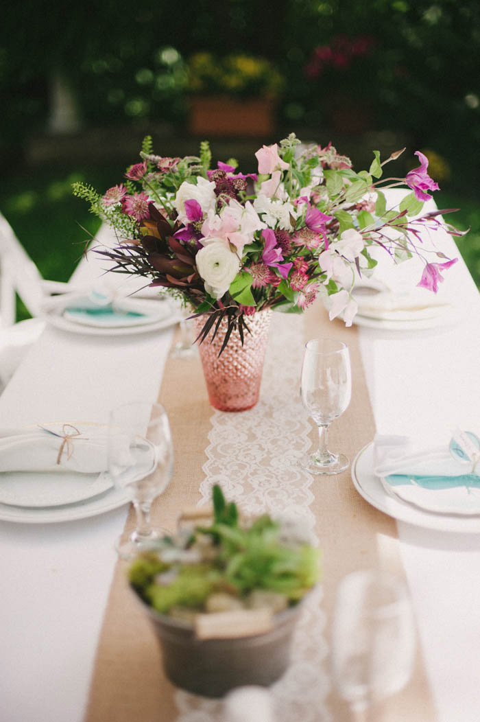 rustic backyard wedding reception table